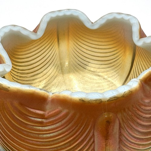 Fenton Aqua Opalescent Carnival Drapery Rose Bowl Footed Candy Dish 3 Legs Vtg - Picture 6 of 13