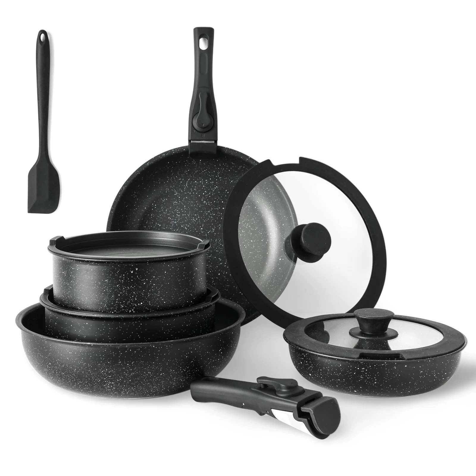 Nonstick Cookware Sets Pots and Pans Set Black Granite Induction Cookware
