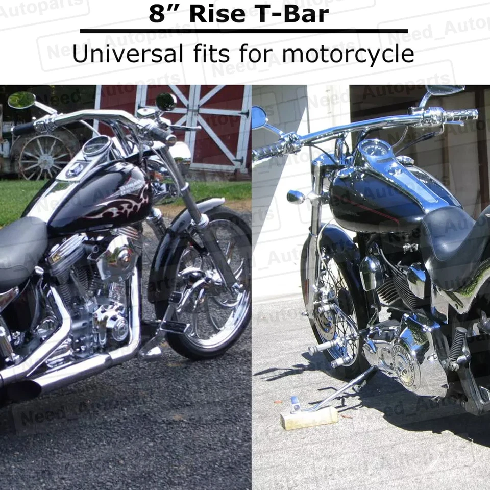 8" Rise T-Bars Handlebar For Harley Sportster Softail FLST FXST Custom Drag Bar Foto 4 de 4