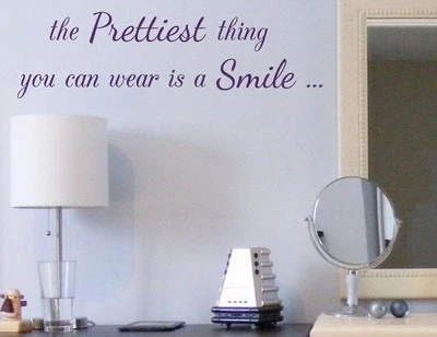 The Prettiest Thing You Can Wear Is A Smile - Wall Vinyl Decal Sticker Quote Art - Image 1 of 4
