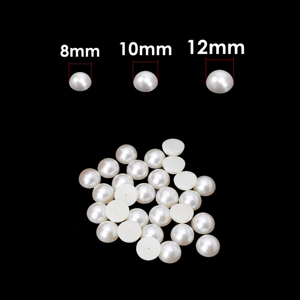 100pcs White Half-Round Pearl Rivets Plastic Metal Pins 8mm-12mm Leather Craft - Image 2 of 4