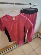 Scrubstar Scrub Set Pink With Black Trim Womens Pants Sz S Top Sz M