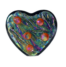 Dichroic Fused Glass Standing VALENTINE Heart Sculpture Paperweight Mad Mosaic