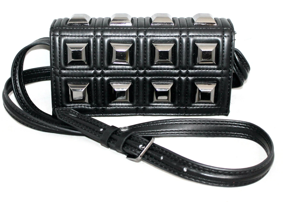 NEW ZARA Small Studded Quilted Black Faux Leather Flap Crossbody Bag