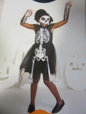 Kids' Skeleton Halloween Costume Dress and Mask with Armbands Size Medium 7-8