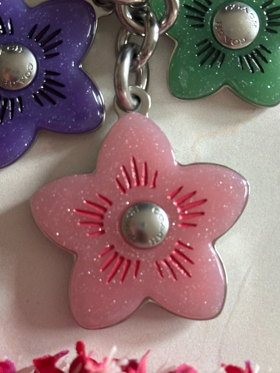 小物 COACH Y2K Colorful Floral Keychain Coach Bag Charm Key chain SILVER MULTI CR924 NWT Wildflower