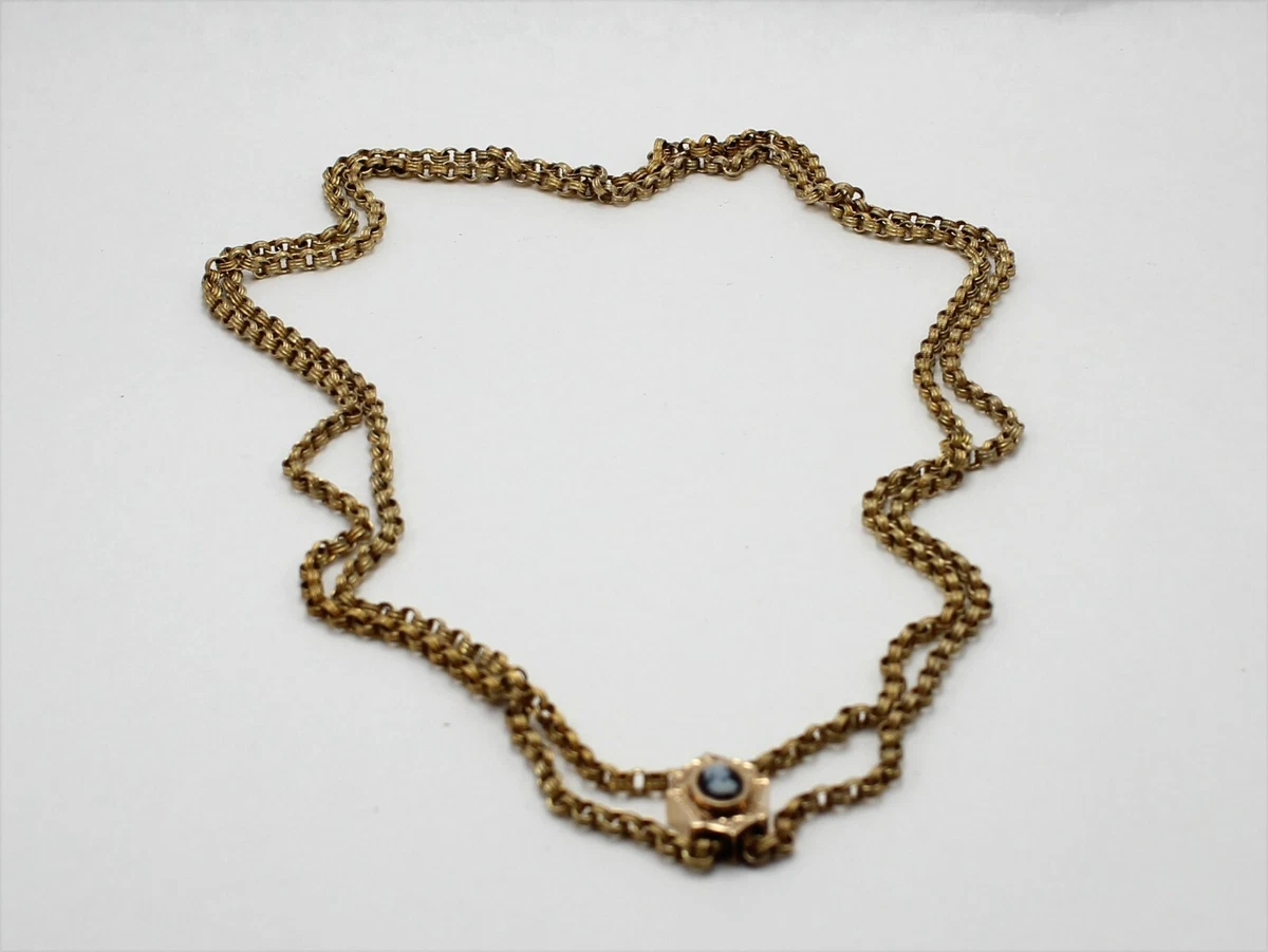 Victorian Style Gold Tone Cable Chain Opera Cameo Slider Necklace 30 1 2
