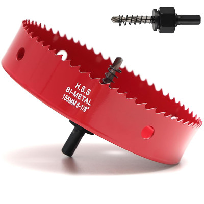 6 1/8 Inch HSS Bi-Metal Hole Saw, 1 3/16 Inch Cutting Depth Hole Cutter with Hex