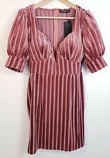 Nasty Gal NWT Velvet Glitter Mini Dress Puff Sleeves 8 Mauve Pink Silver Holiday