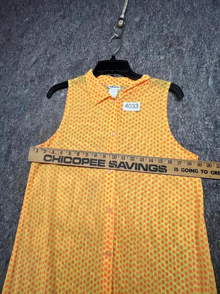 La Blanca Swim Cover Up tank Shirt semi sheer Yellow Orange beach L Made In USA - Image 4 of 4
