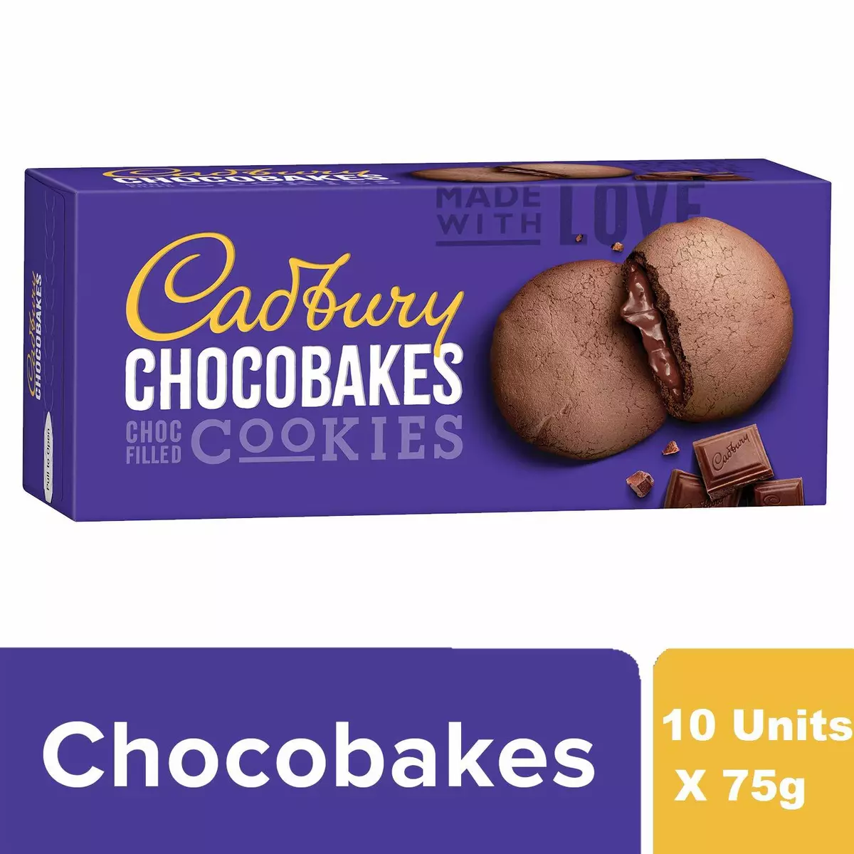 Cadbury Biscuits Chocobakes Choc Filled Cookies 75g Pack of 10