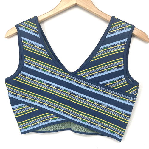 BCBG Max Azria Madysyn Crisscross Crop Top Womens Size M Bandage V-neck Striped - Picture 2 of 6