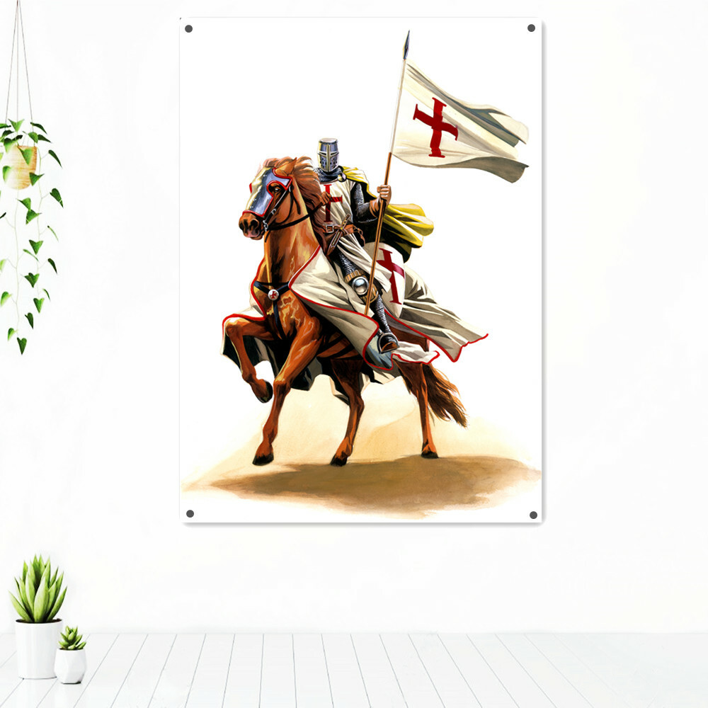 Knights Templar on Horseback Poster Wall Art Flag Warrior Armor Banner Tapestry