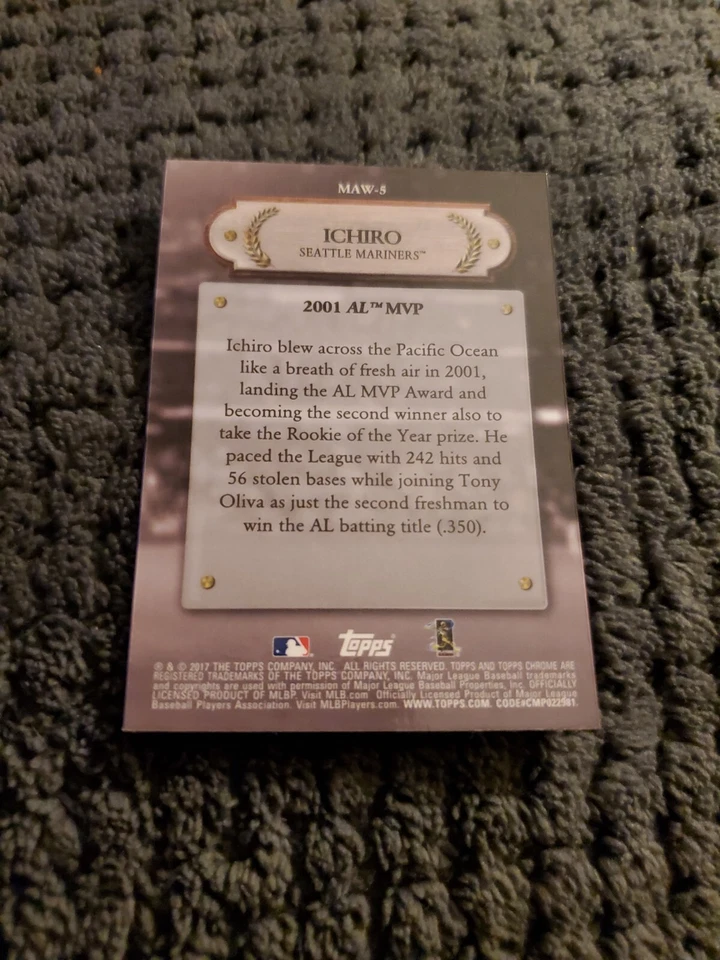 Ichiro 2017 Topps Chrome MVP Award Winners Refractor SP Seattle Mariners - Image 2 of 2