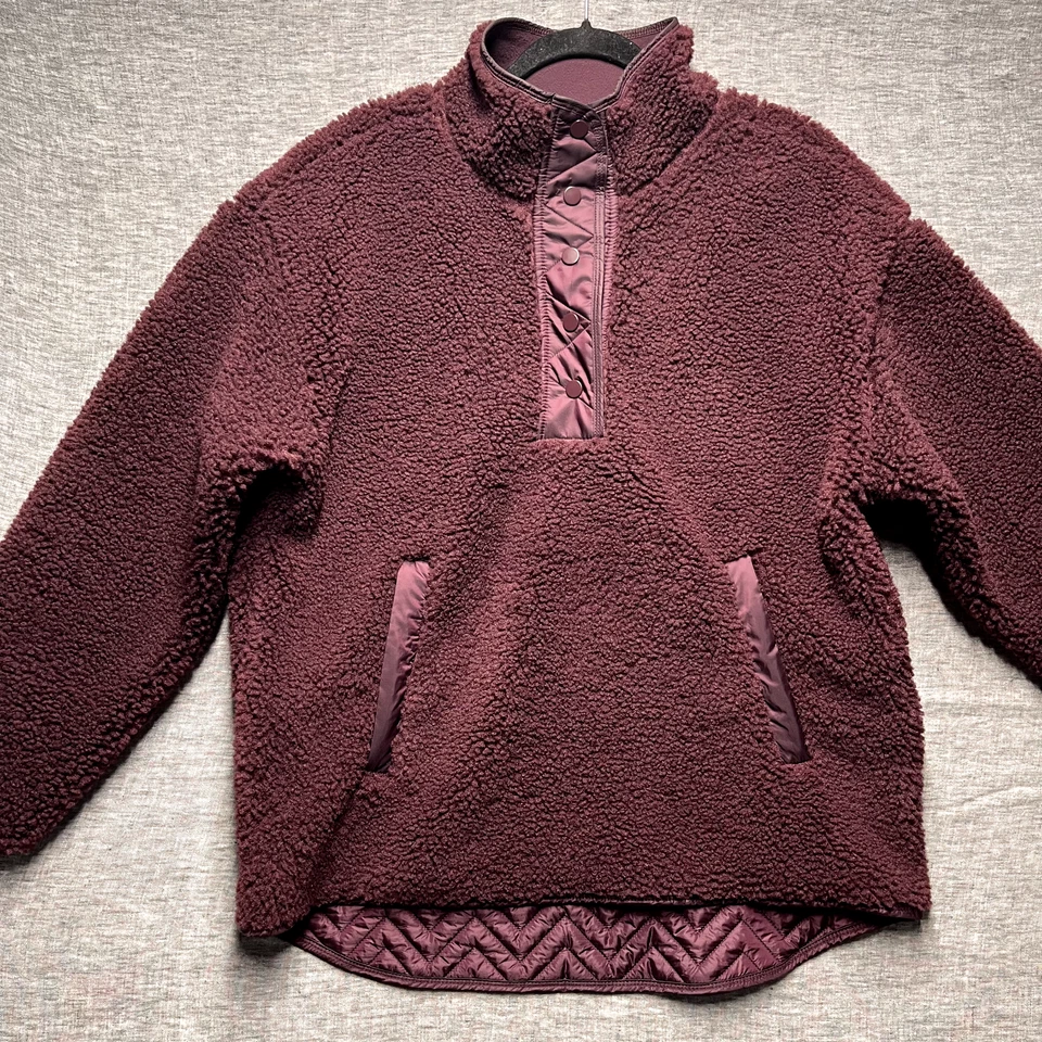 Jaqueta moletom Athleta Burgundy ameixa aconchegante Sherpa T Snap tamanho grande pulôver - Imagem 2 de 4