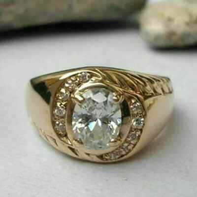 2.00Ct Lab Created Oval Diamond 14k Yellow Gold Over Mens Wedding Band Ring