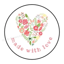 30 MADE WITH LOVE ENVELOPE SEALS LABELS STICKERS PARTY FAVORS 1.5" ROUND