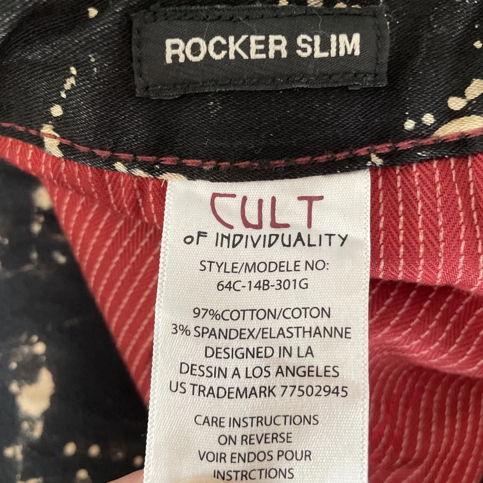 Pantalones de mezclilla ajustados Cult Of Individuality Rocker para hombre 34x33 (medidas 37x33) negro blanqueador Foto 4 de 4