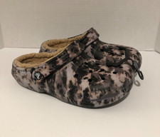 CROCS Classic Fur Lined Black Bleach Dye Camo Slip On Clog Men's 4 Women's 6 NWT