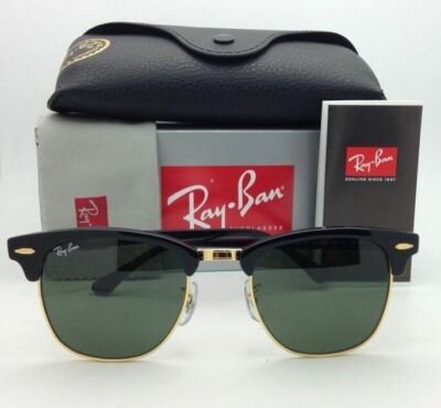 New CLUBMASTER Ray-Ban Sunglasses RB 3016 W0365 Black & Gold w/G