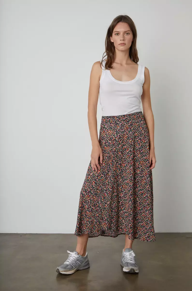 VELVET By Graham Spencer Titania Printed Midi Skirt Brushstroke