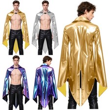 Men's Metallic Shiny Gothic Cloak Jacket Flared Cuffs Tailcoat Punk Outerwear