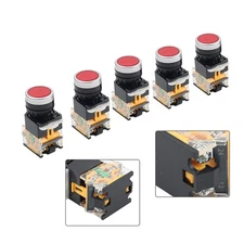 ​5pcs 22mm Momentary Red Push Button Switch Pushbutton 1NC 1NO DC 220V 10A
