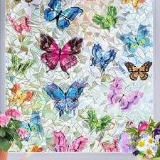 Rainbow Window Privacy Film, 3D Butterfly Design Blackout Cover, Stained Glas...