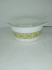 Vintage Pyrex Autumn Verde Green Flower 1.5 Qt Casserole Dish 474 B W Lid 474 C2