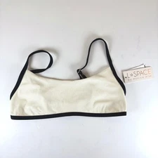 L*Space Gemma Ribbed Bikini Top Swim Bralette Women's M Ivory Black Trim NWT
