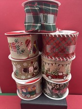 Lot Of 7 Spools Wired Ribbon For Christmas Crafts. 2 1/2 In X 20 Ft Each/ New