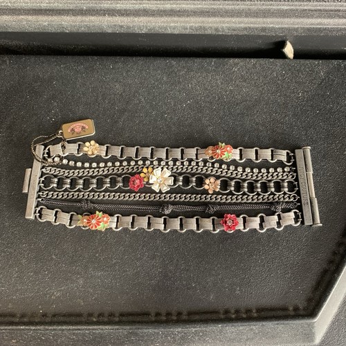 Juicy Couture Pam Gela Multi Chain Wide Floral Charm Bracelet Silver New