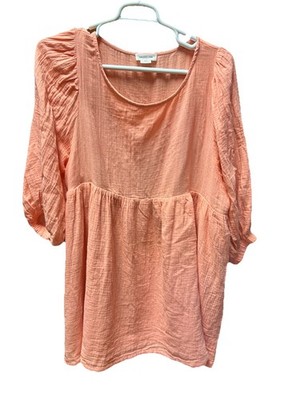 Chic Soul Peach Bubble Gauze Lined Empire Waist Short Dress 2X