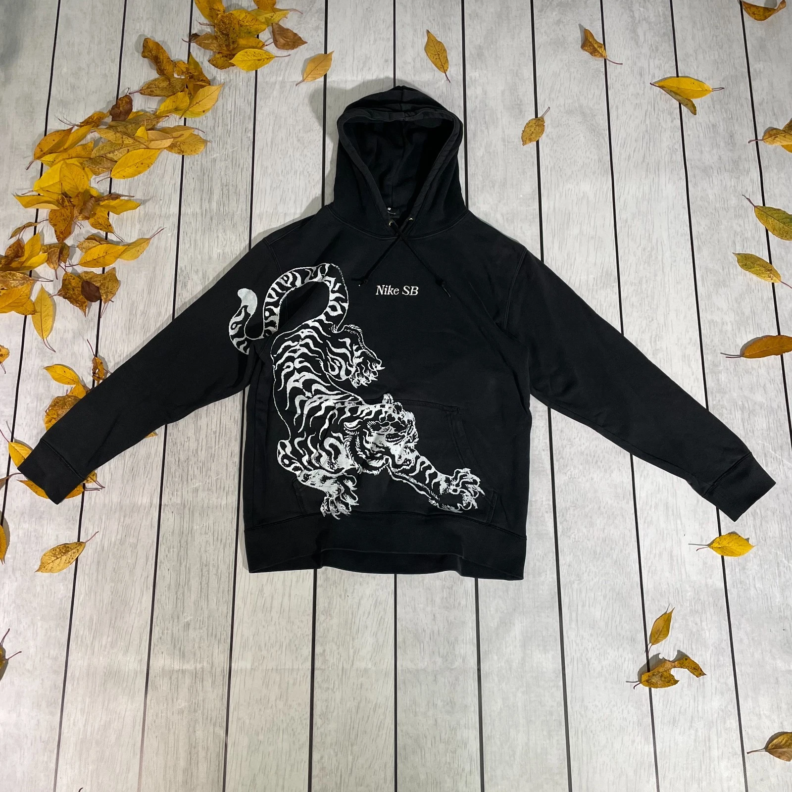 Reworked Nike SB Black Hoodie grunge alt rare y2k custom Tiger 1 of 1 sz L