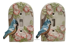 Vtg Japan Porcelain Takahashi Hand Paint Bird Flowers Light Switch Plate 6X4