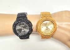 NEW GENEVA GOLD OR BLACK BLING GLITZ ALL OVER CRYSTALS FANCY BANGLE WATCH