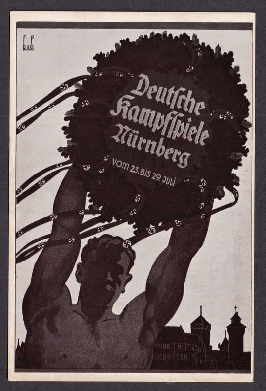 German Propaganda Art Original Postcard 1934 Military Combat Games In Nuremberg