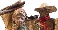 Vintage FOLK ART HANDMADE PAPER MACHE FIGURINES OF MAN  WOMAN. Collectibles