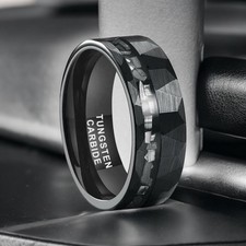 NEW 8mm black hammered meteorite chip men's wedding band ring jewelry sz 11 B22A