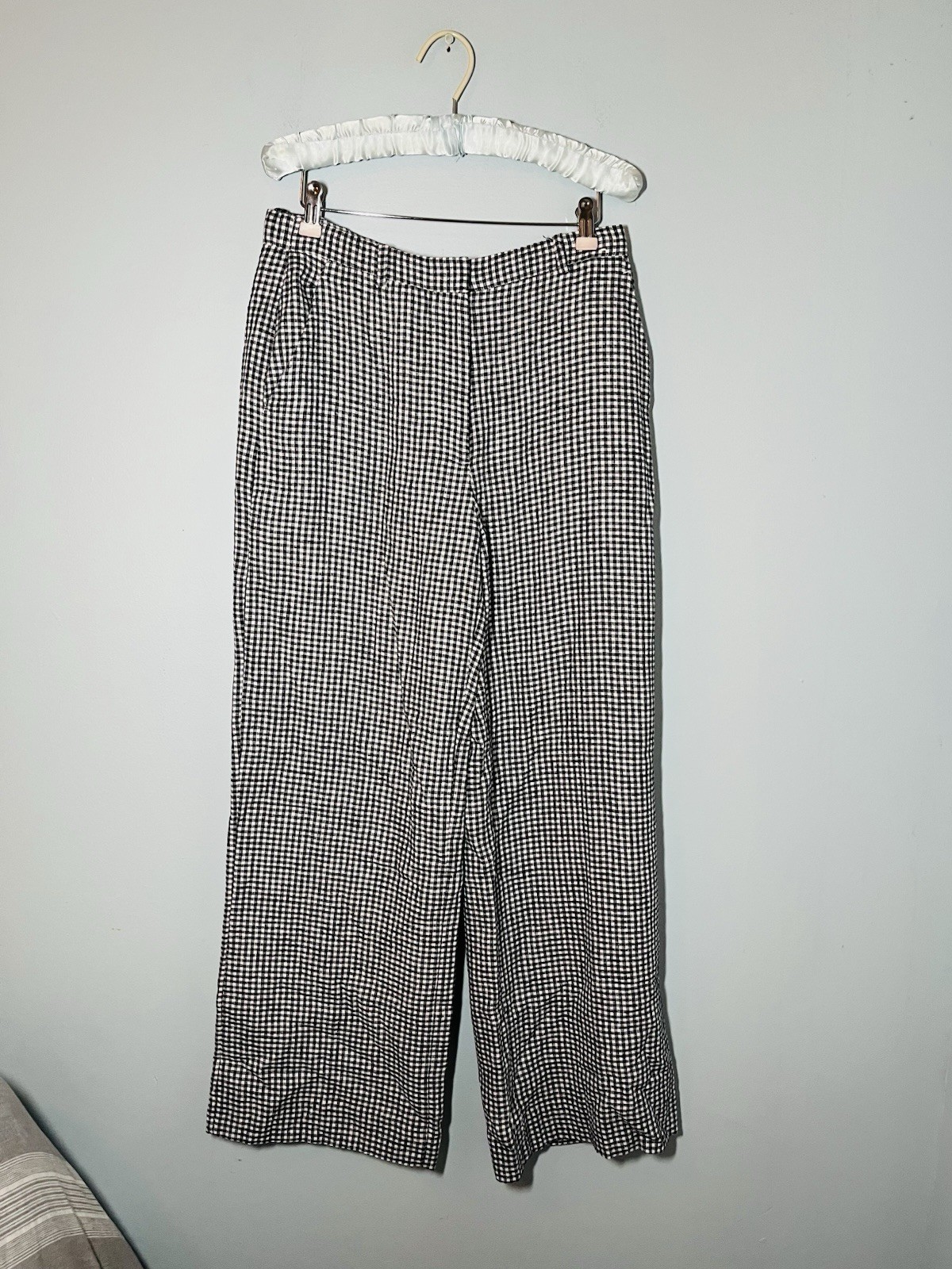 Abercrombie & Fitch Checked Gingham Wide Leg Trousers Size 28 6 Old Money Black