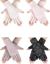 SATINIOR 4 Pairs Women Sunscreen Fingerless Gloves UV Protection Flower