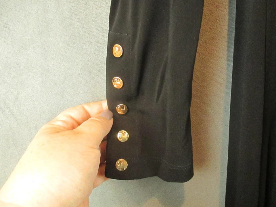 Vestido Tory Burch Mujer 8 Negro Manga Larga Cuello Simulado Maxi Dorado Logo Botones Foto 3 de 4