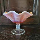 VNTG Dugan Peach Opalescent Marigold Coin Spot Thumbprint Carnival Glass Compote