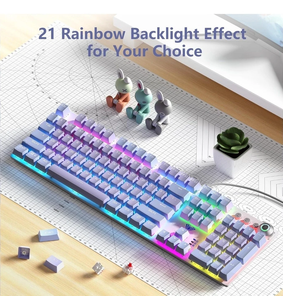 Keyboard F2088 Pro 108 Keys Mechanical Red Switches RGB Rainbow Backlit Gamer - Image 3 of 4