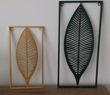 Wanddeko Wandobjekte Metall Blatt 2er Set 18x35 und 22x47 cm Gold Grün Blätter