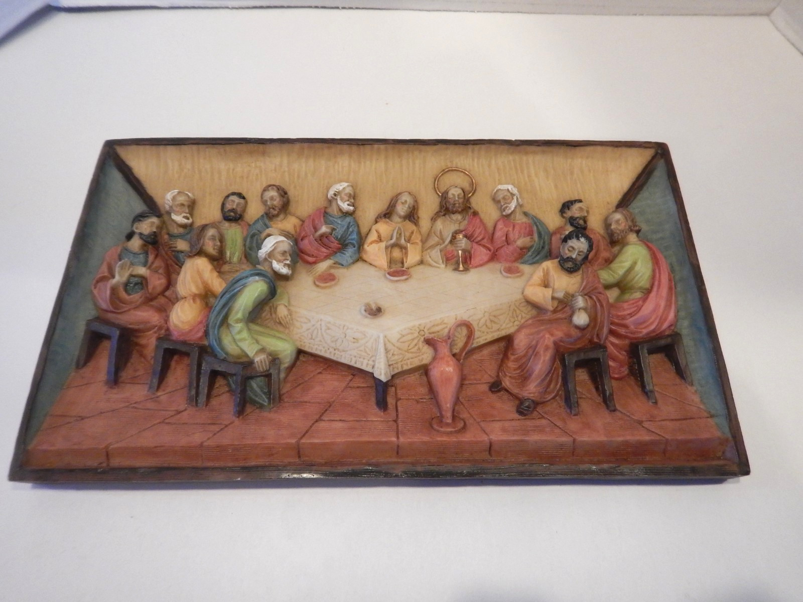 Vtg AUTOM The Last Supper Wall Hanging 3D Resin Raised Relief Plaque 12 x 7"