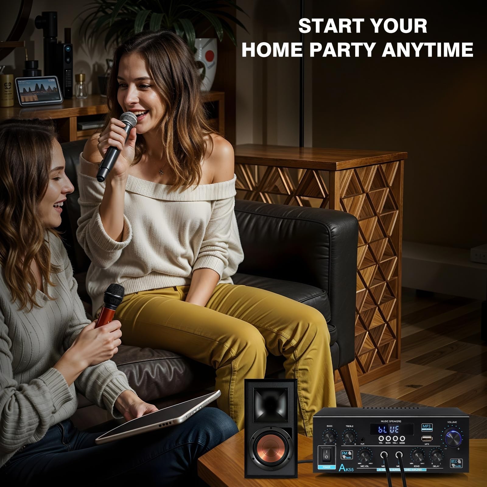 Stereo Amplifier Home Audio Bluetooth 5.0 Max 450W Power Stereo Receiver AK55