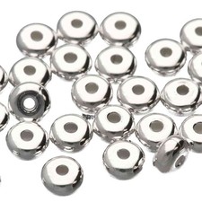 Bead, 144 Silver Plated 4.5x2.4mm Smooth Heishi Spacer Beads with 0.8-1mm Hole