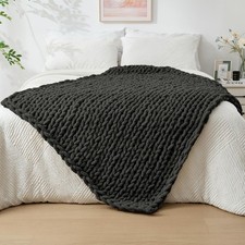 Bigacogo Chunky Knit Throw Blanket for Couch, 40x60 inches, 100 Hand Knitted...