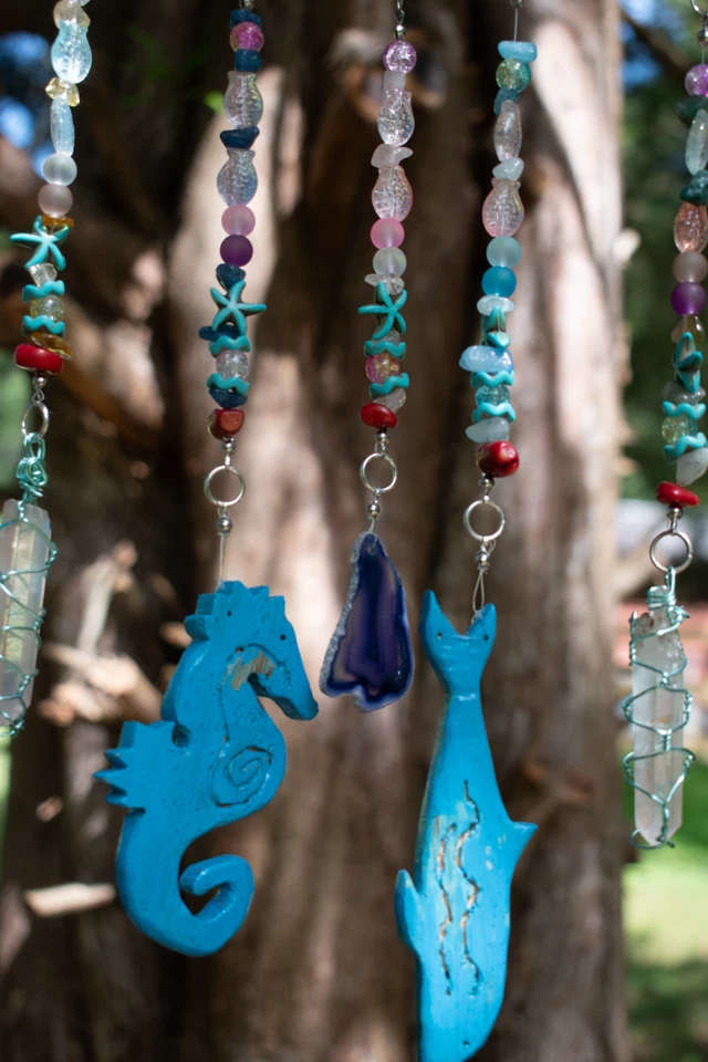 Carillón de viento grande hecho a mano con temática de mar 18x36 9 cuerdas interior exterior Foto 3 de 4